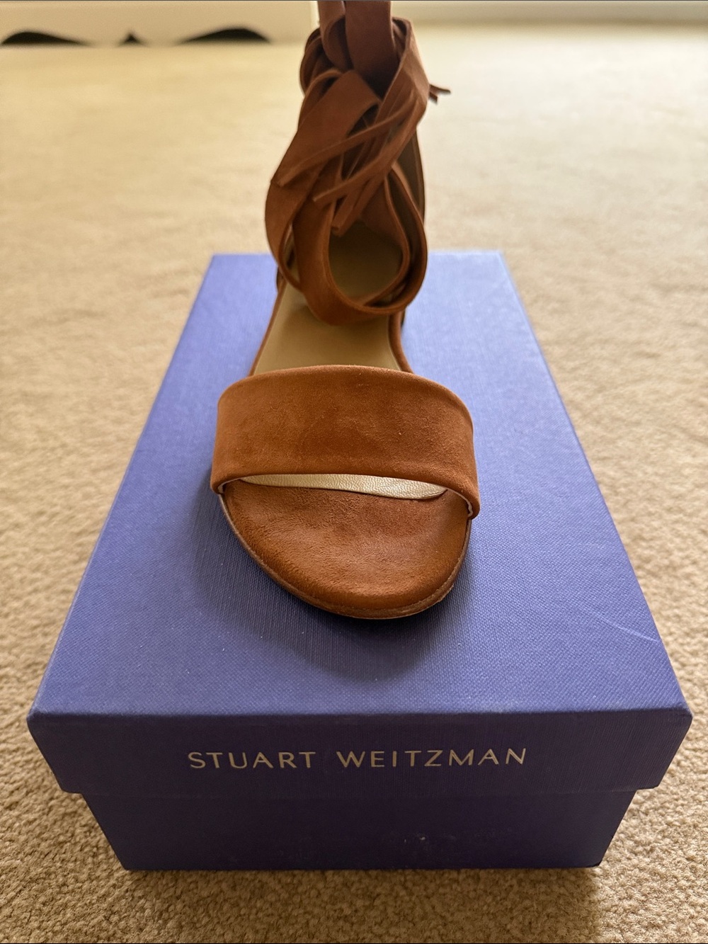Stuart Weitzman Brown Suede Wrap Lace Sandals